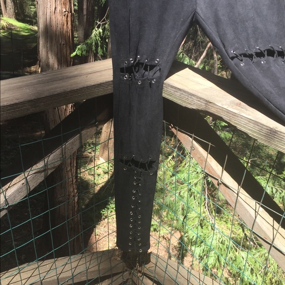 Solaris Style black faux suede leather lace up pants - Picture 8 of 10